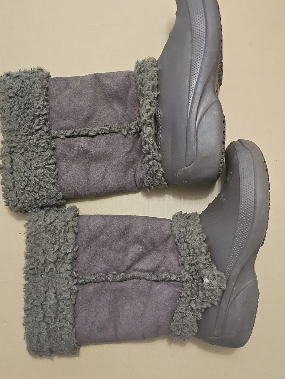 CROCS Gray Plush-lined Boot Slippers